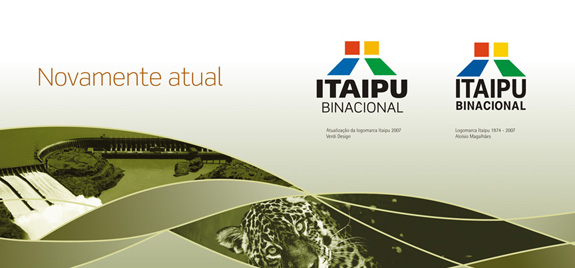 À esq.: marca Itaipu redesenhada em 2009; à dir.: marca antiga, de 1974