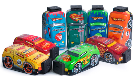 Hot Wheels viram embalagens para shampoos e condicionadores infantis