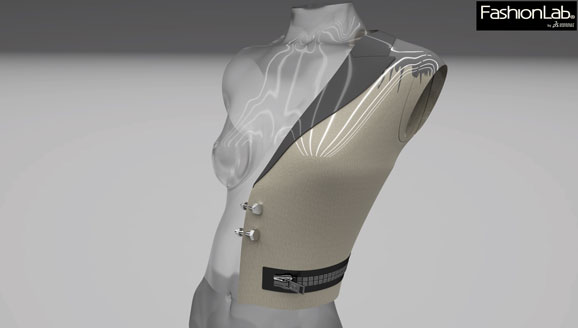 Modelo 3D de roupa concebida nos softwares de design da Dassault Systèmes pela Julien Fournié
