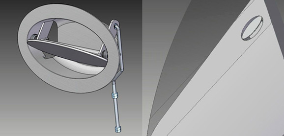 Maçaneta desenhada por Jason Gass apresentada em detalhe e aplicada à porta do VLC